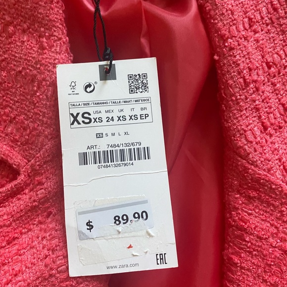 NWT ZARA Oversize Barbie Blazer Jacket Pink 🍉WATERMELON 🍉 Boucle XS S textured - Picture 4 of 9
